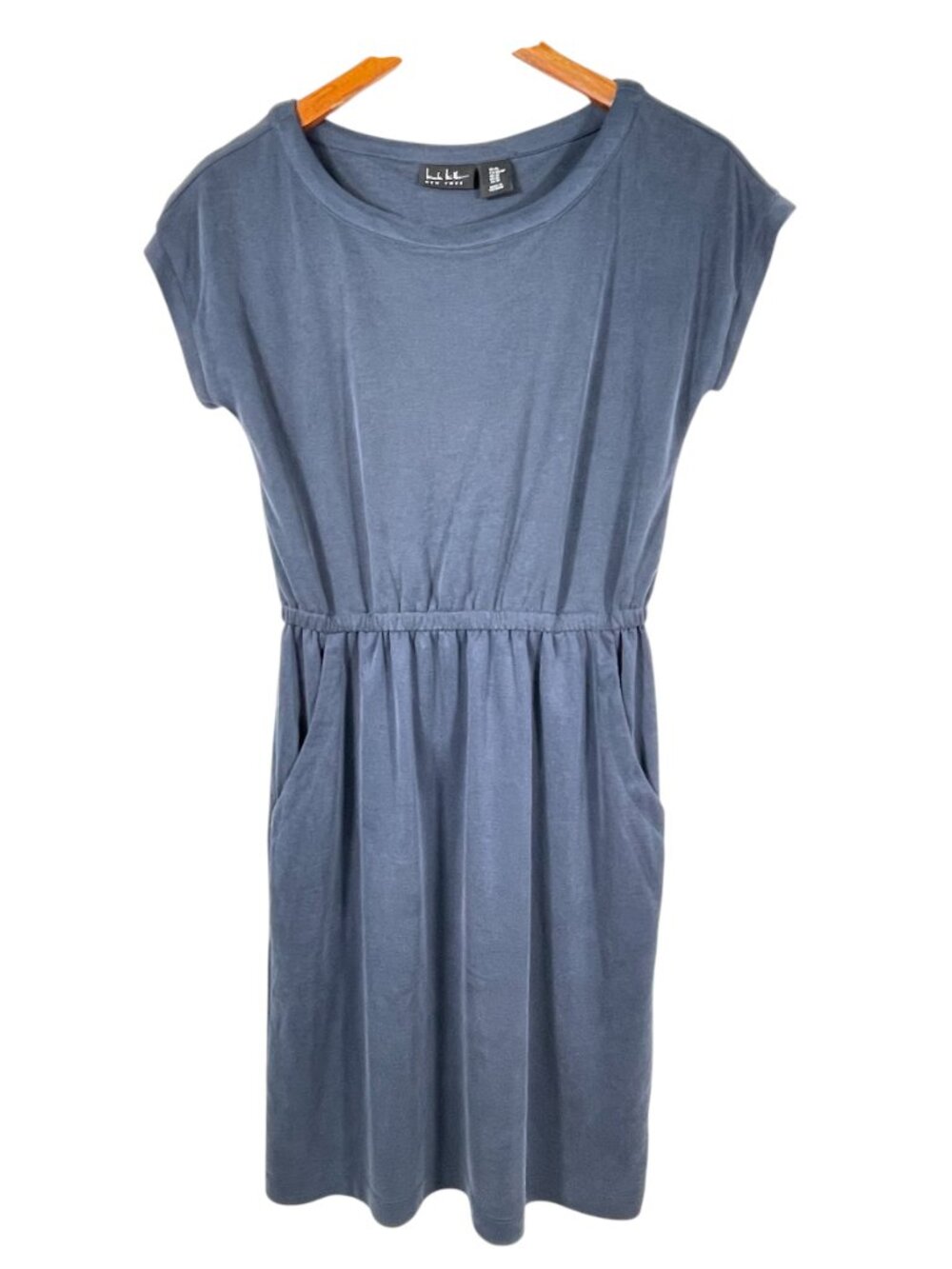 Nicole Miller NY Blue Tencel Pocket Dress Elastic Waist Cap Sleeve XS - Picture 2 of 8